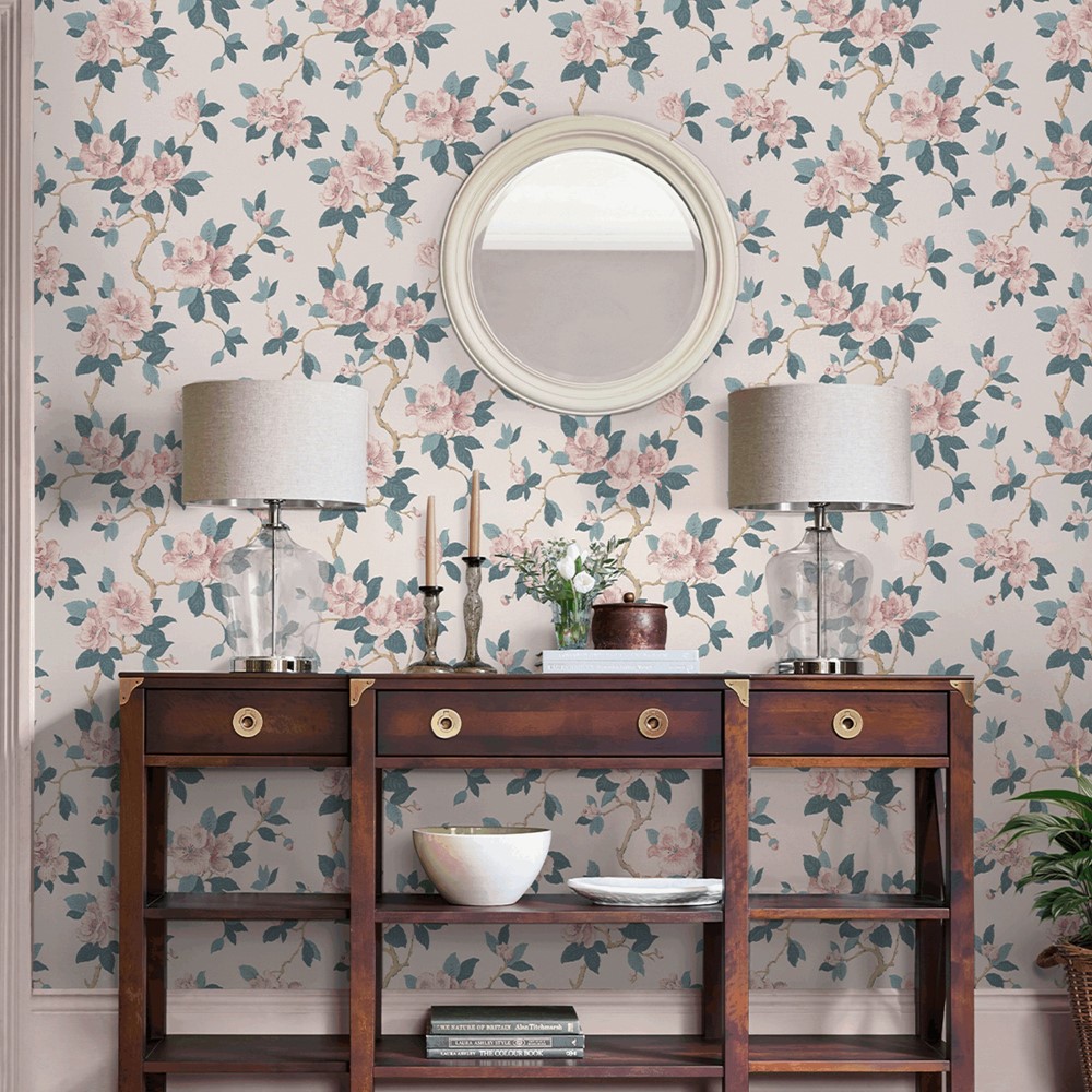 Maya Wallpaper 130096 by Laura Ashley in Linen White